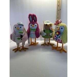 Spritz Easter Chick Figurines Set Of 4 Fabric Straw Multicolor Decor Small